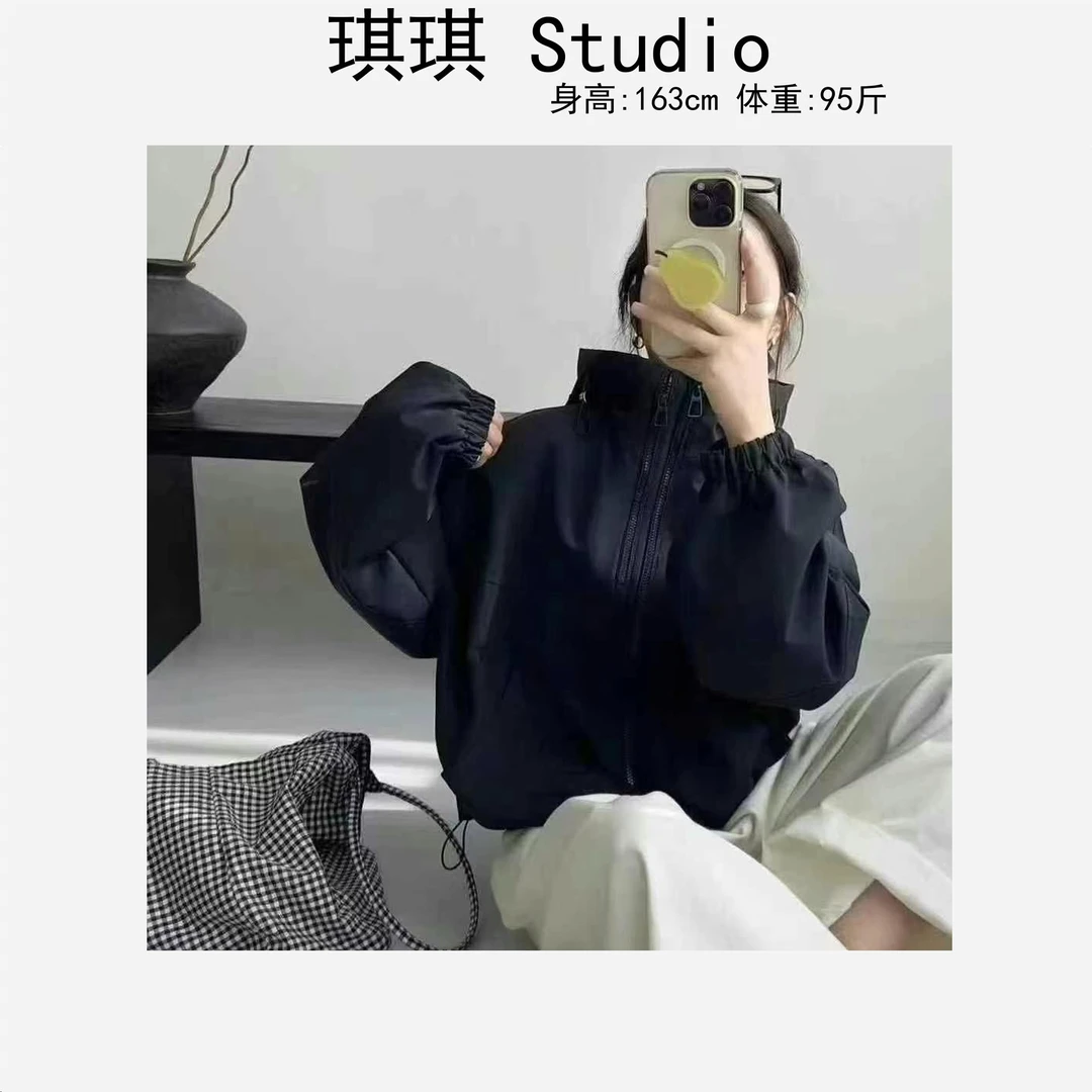 春季新款潮流气质时尚双拉链抽绳连帽显瘦减龄冲锋衣外套621-N