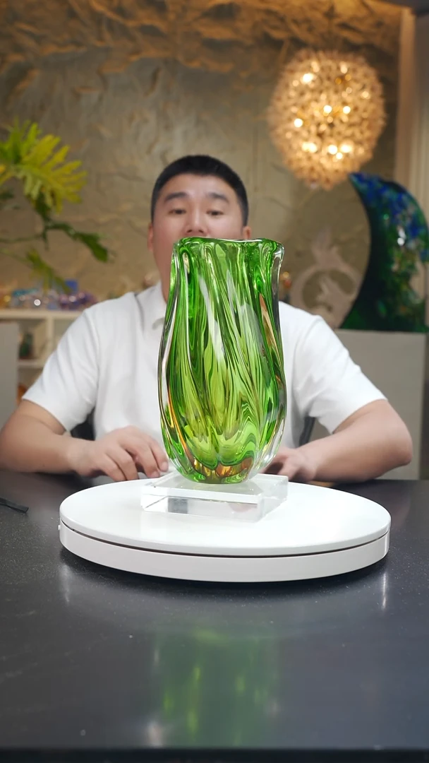 琉璃Q***n黄绿色设计款花器+底座