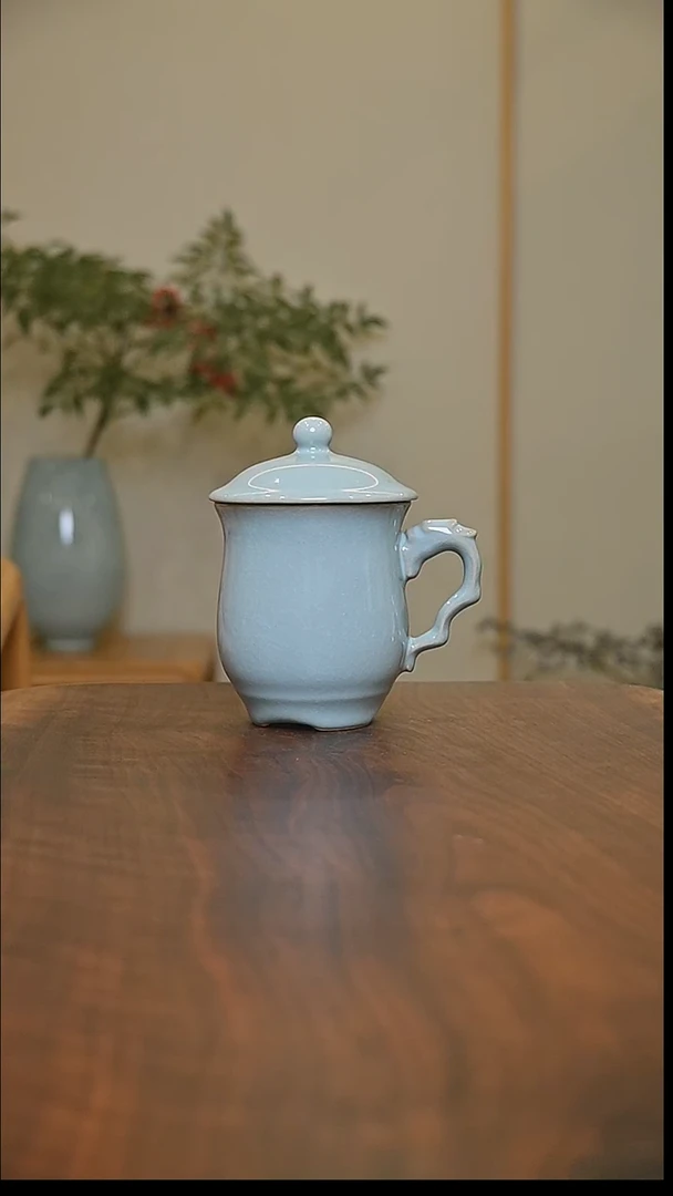 办公杯 天青 微瑕 朱家汝窑款