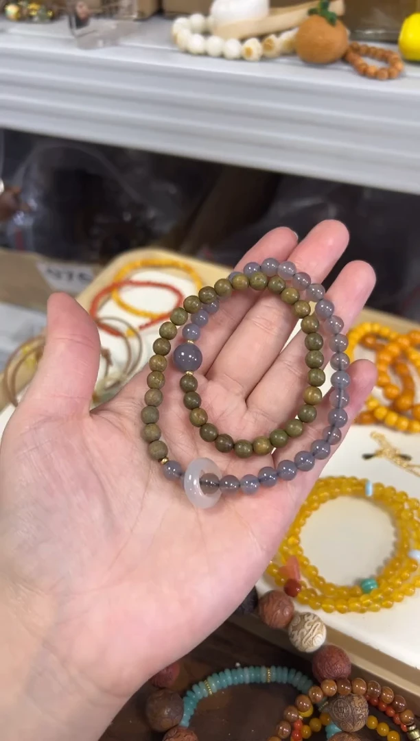 未镶嵌维腊木（绿檀）手串绿檀木玛瑙跑环款双圈[052]