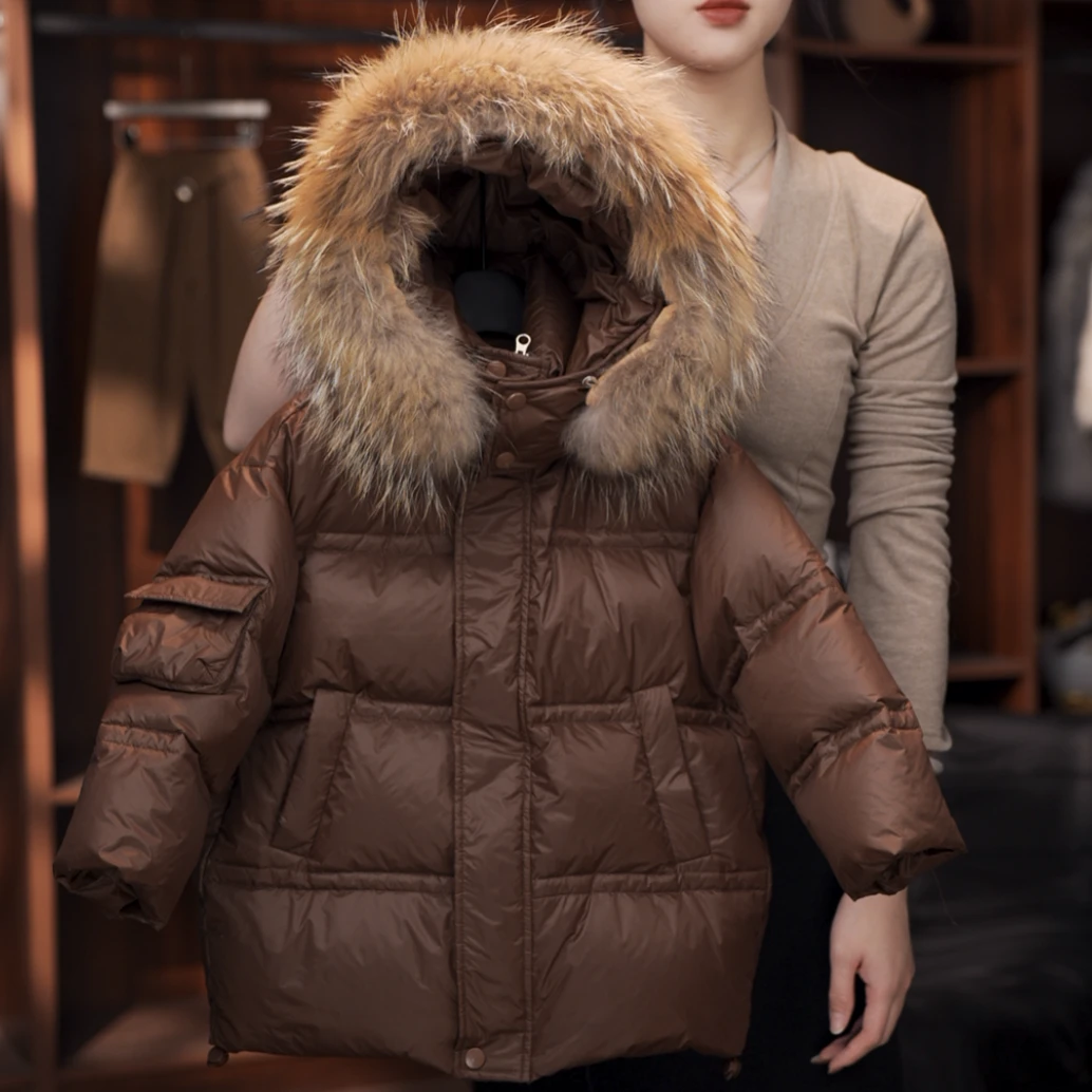 【1%】2024原版冬季儿童简约加厚纯色毛领羽绒服连帽英伦新款潮