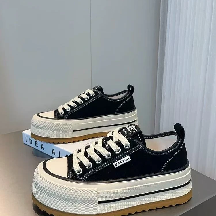 【K7A7936-厚底板鞋女增高休闲鞋圆头百搭】