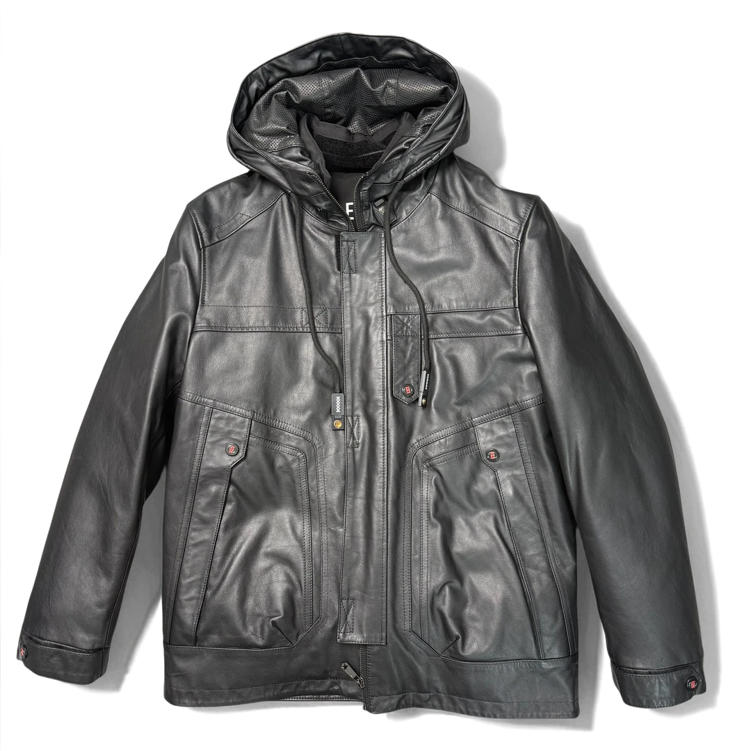 7718冬季保暖水貂加羽绒内胆牛皮皮衣秋冬休闲男款真皮海宁皮革