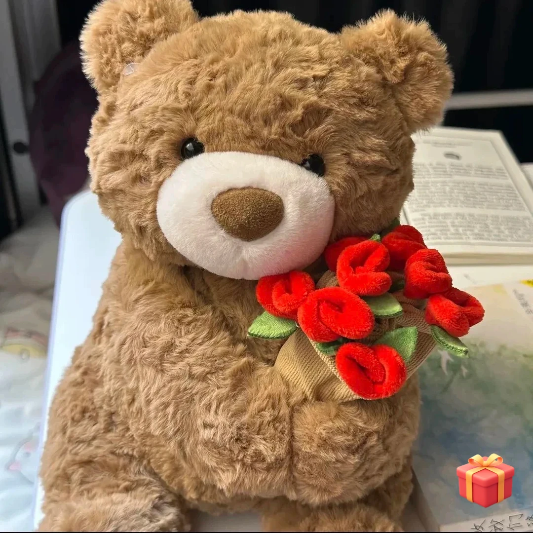 新款悄悄玫瑰花帽熊小熊毛绒玩偶520礼物送女朋友公仔熊娃娃M376