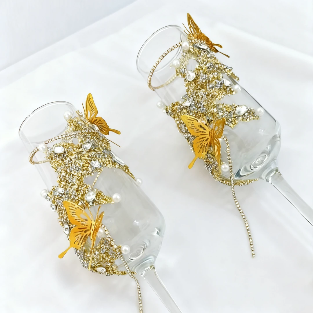 订婚敬酒杯订婚宴敬酒杯韩系香槟杯礼盒碎钻好物套装一对交杯酒送