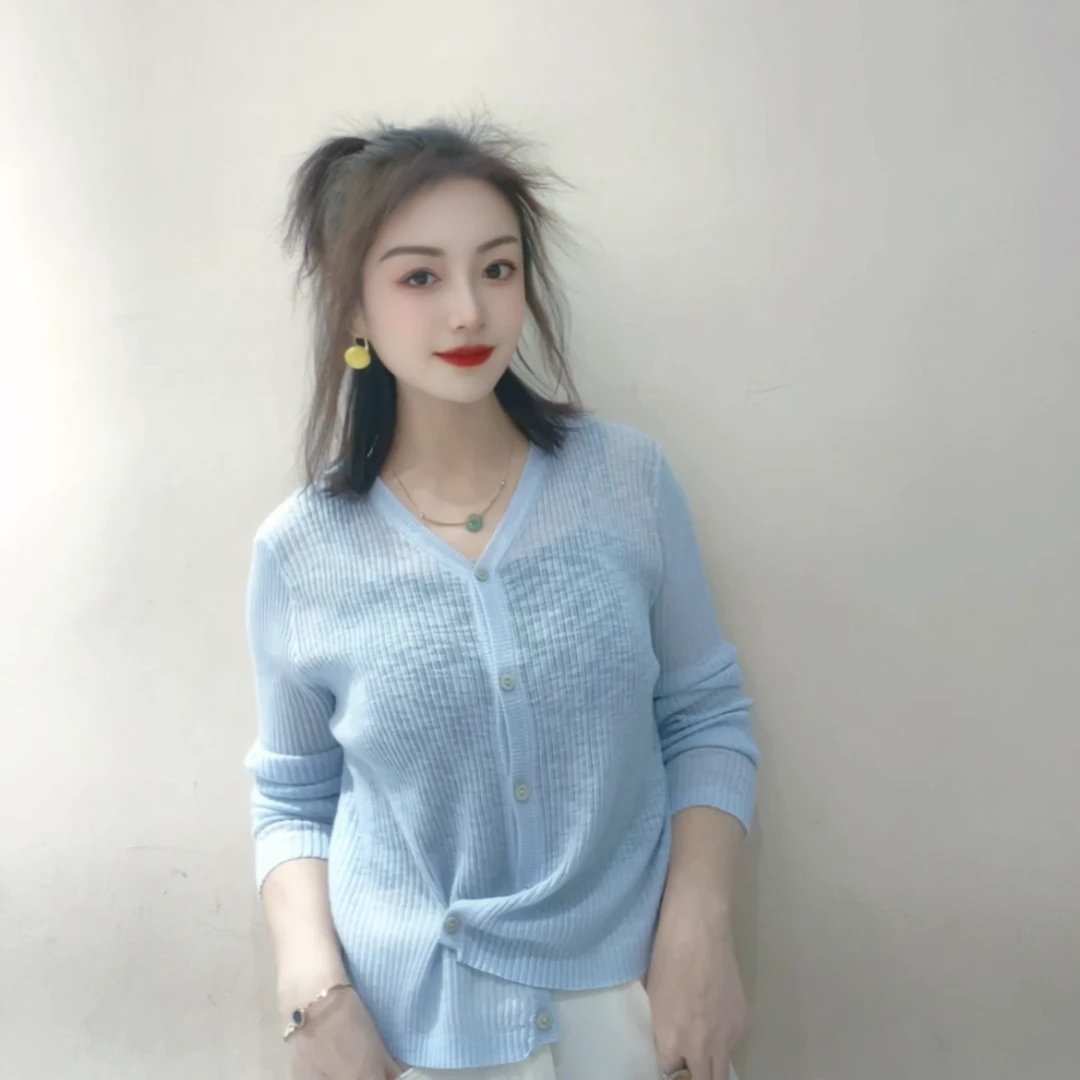 【美大枷】2025针织V领开衫韩系设计感宽松短款长袖上衣YB-YY005