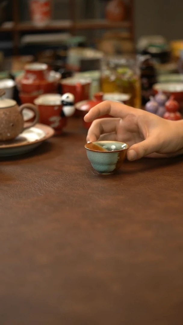 瓷片柴烧结晶釉葫芦杯