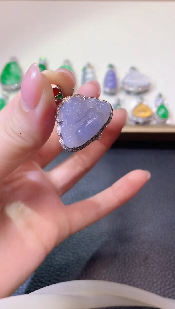 翡翠18K金镶嵌吊坠(不含链)A18翡翠紫货有一定色差