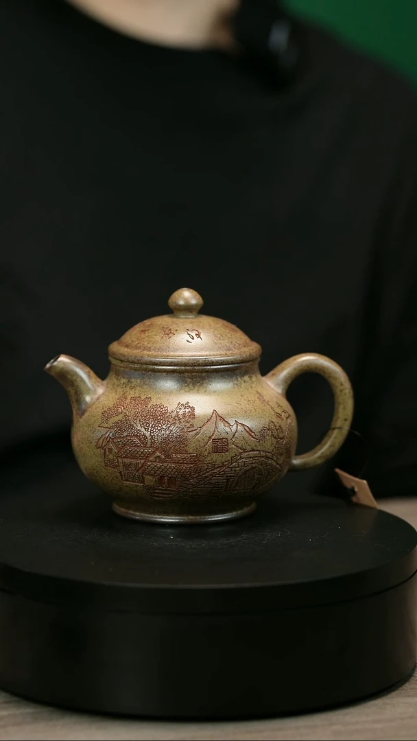 茶壶紫砂旭****）H2213李琴刻绘江南潘壶