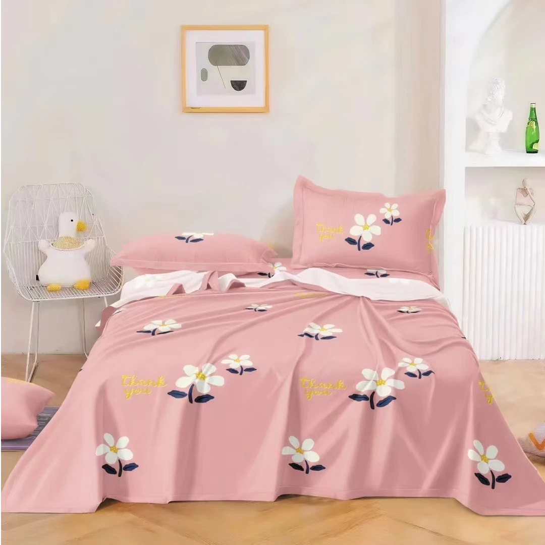 100%纯棉粗布，做床单炕单，枕套加厚面料--粉色小花