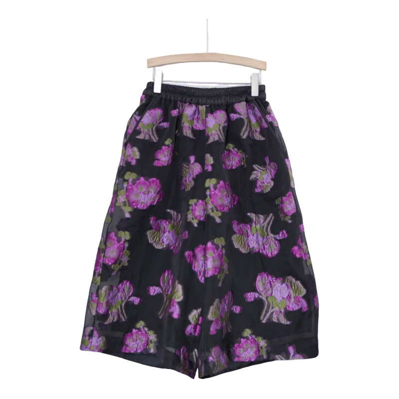 欣欣轻奢月华浓 六分裤紫鸢尾花提花花苞裤松紧休闲夏季洋气H547