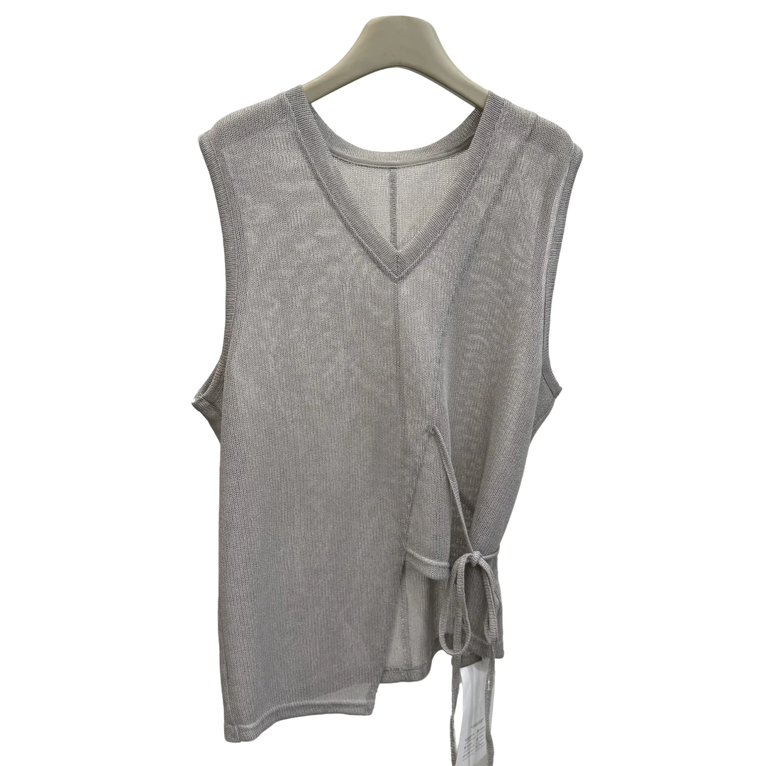 HFY2853夏季薄款微透系带拼接无袖小众出游不规则洋气减龄显瘦T恤