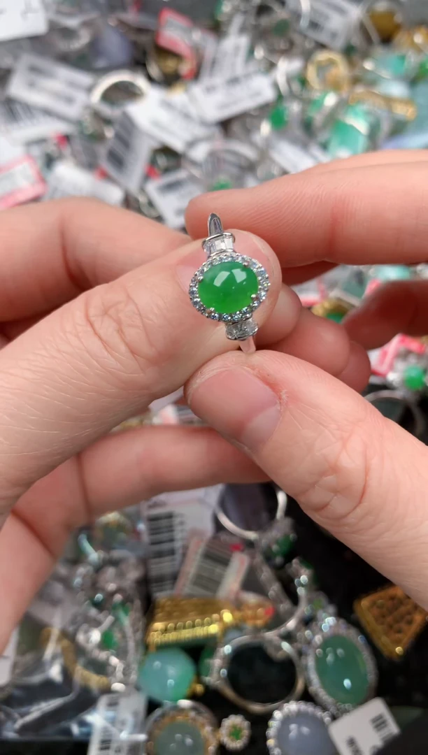 银S925镶嵌戒指翡翠44--7