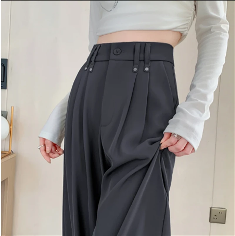 【送腰带】8802#高腰显瘦垂感百搭阔腿裤女直筒拖地休闲西装裤