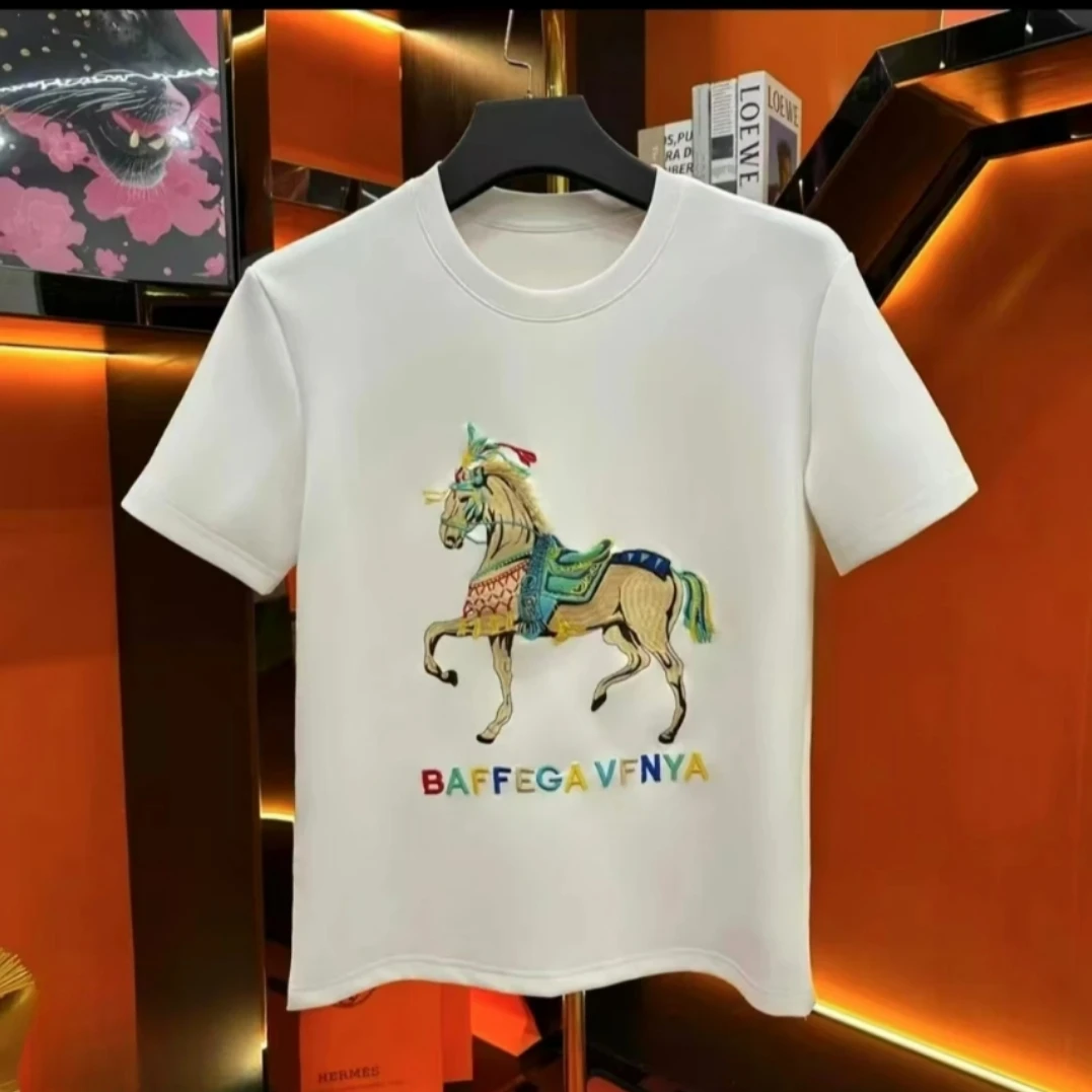 夏季T恤印花短袖情侣装夏季圆领男装男士休闲白色半袖经典