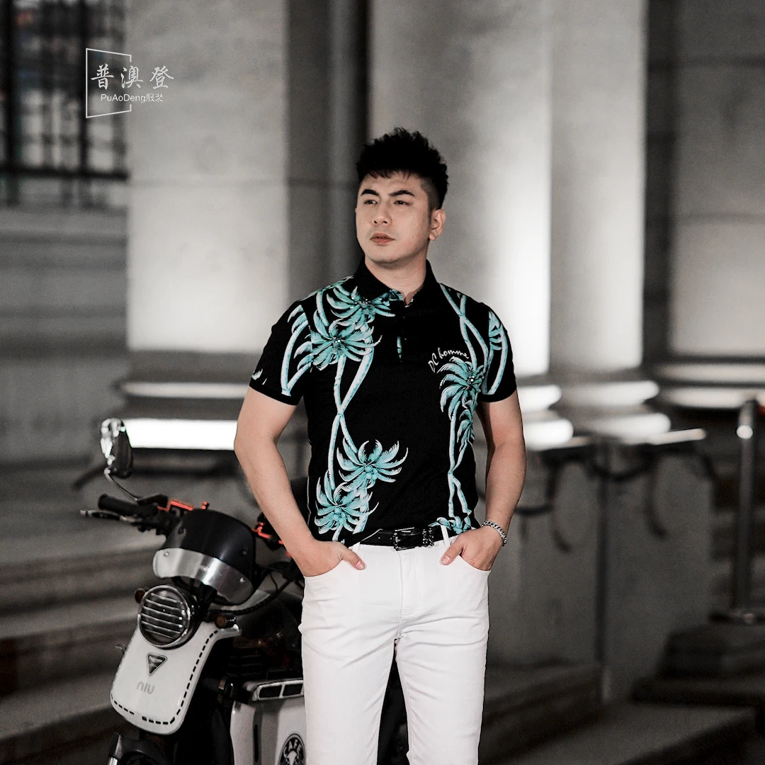 2025夏季新款薄款个性时尚潮流百搭透气椰树印花男士短袖polo衫