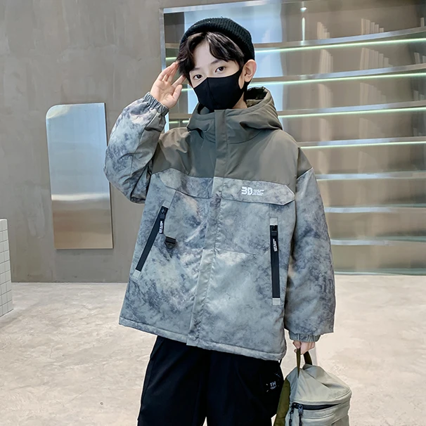 男童冲锋衣外套春秋冬款2025新款儿童秋冬季中大童二棉中长款棉服