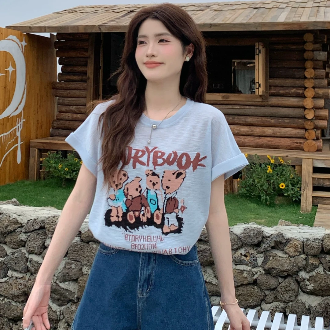 【主推灰色！】慕兔甜美修身显瘦短袖t恤女2025夏设计小众上衣