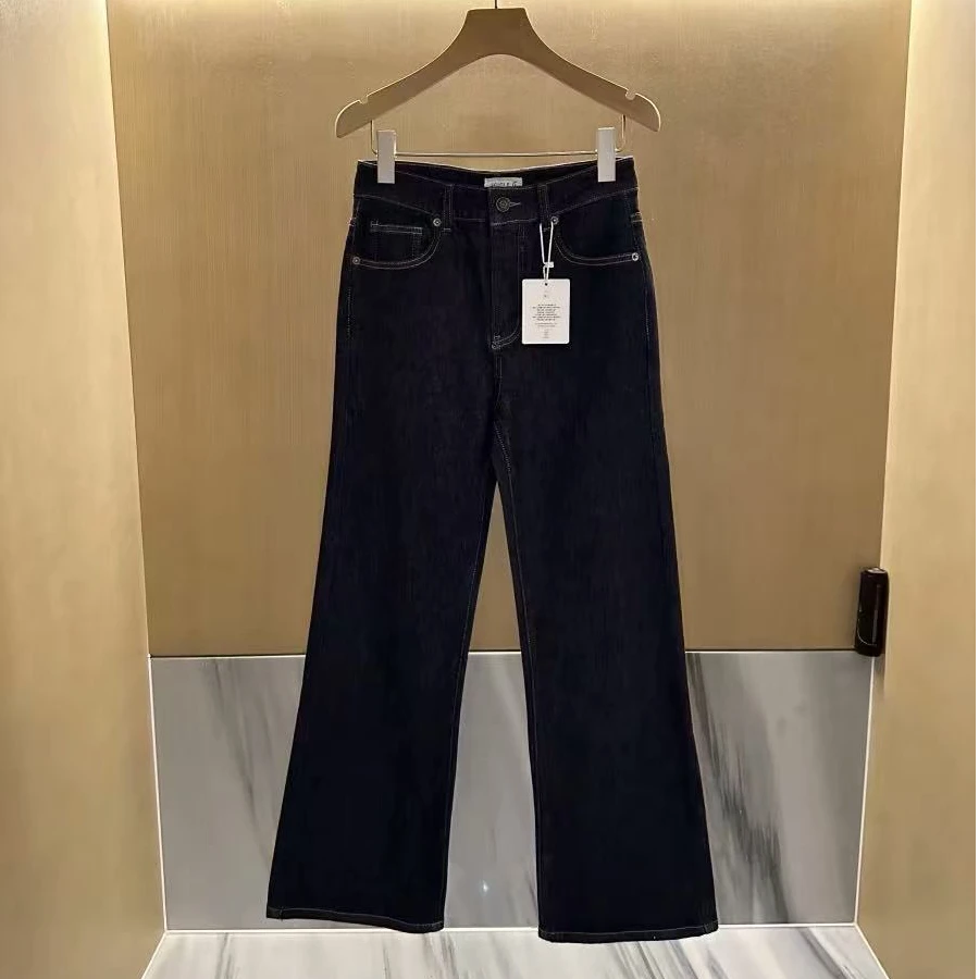 小禾2025秋冬新款棉弹斜纹牛仔裤单宁色植绒加厚直筒窄版阔腿裤女