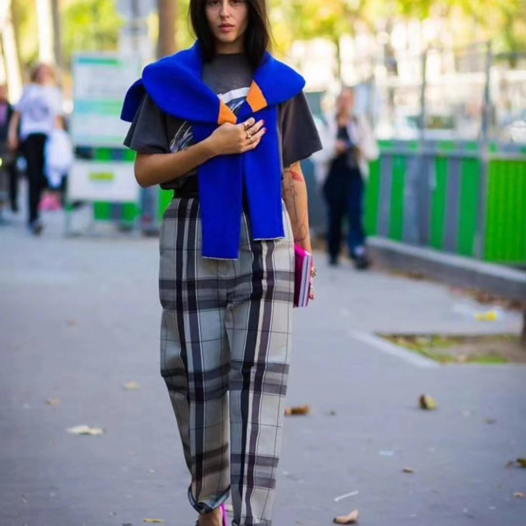 【CHANMITY】25/ss 格调不凡百搭风格无限撞色格纹裤1811453