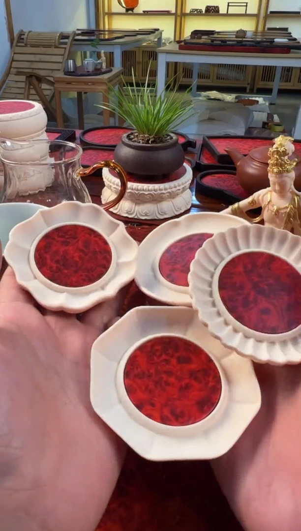 东非黑黄檀（紫光檀）（白）梅兰竹菊杯垫一套