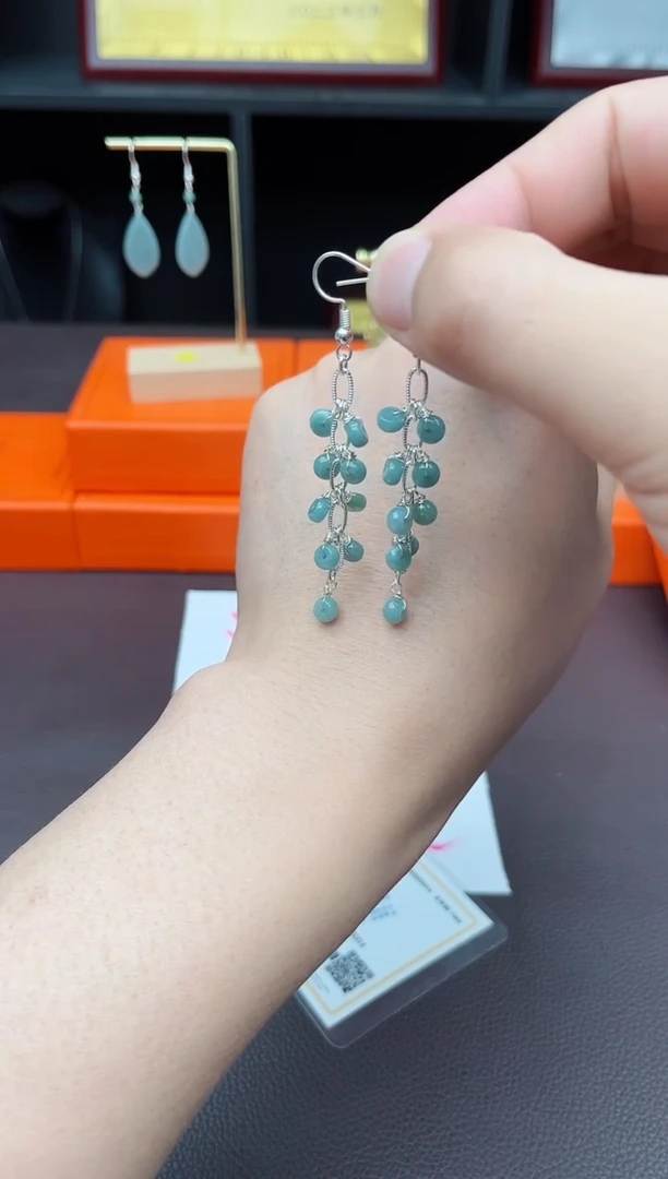 翡翠银S925镶嵌耳饰911000