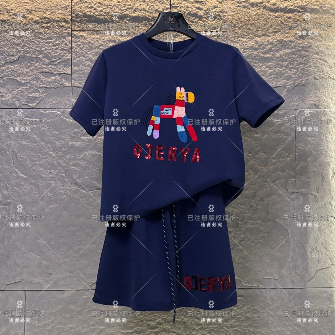 WMA-A50<设计师款>丨<刺绣小马>宽松版夏季T恤短裙休闲套装