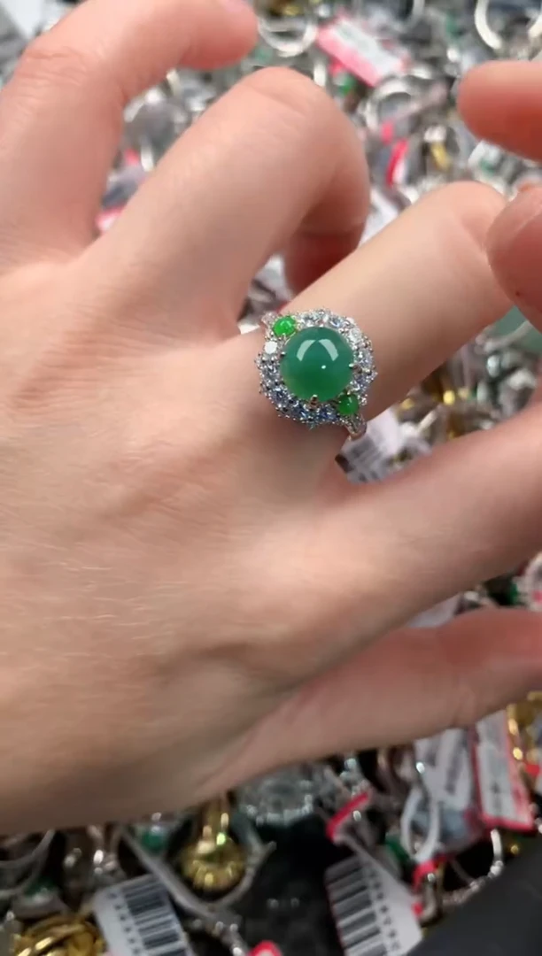 银S925镶嵌戒指翡翠888   10