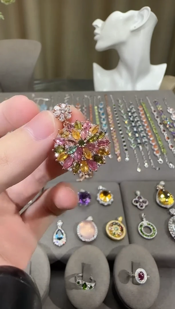 颈饰银S925镶嵌碧玺20mm繁花设计款多样性发其一