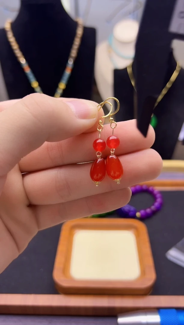【闪购商品】南红玛瑙耳饰14K金镶嵌E433