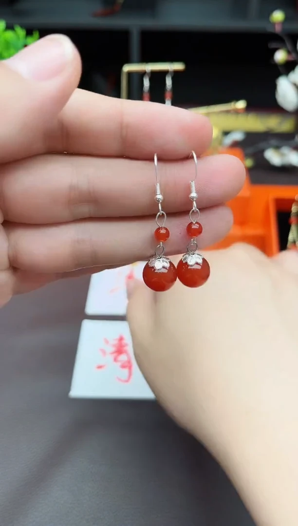 玛瑙/玉髓耳饰银S925镶嵌40900