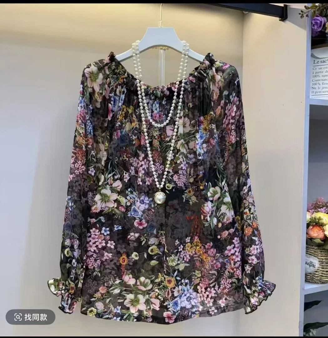 胖mm大码女装夏季薄款大衫时尚洋气宽松一字肩两穿印花短袖t恤女