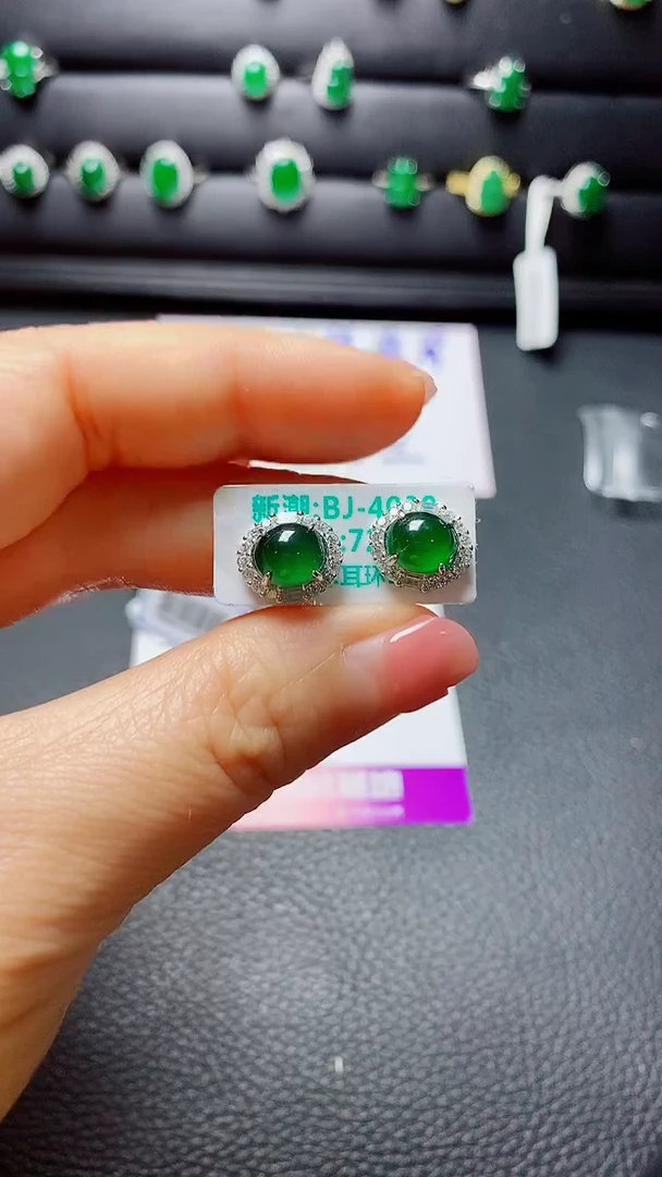 银S925镶嵌戒指翡翠  天然翡翠A货s925银镶