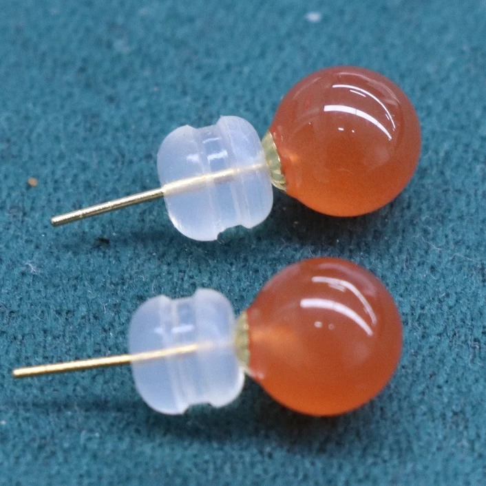 原矿无优化天然保山南红冰红耳钉18k金镶嵌