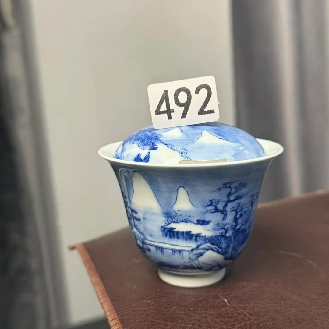 有瑕疵雪景山水盖碗492号