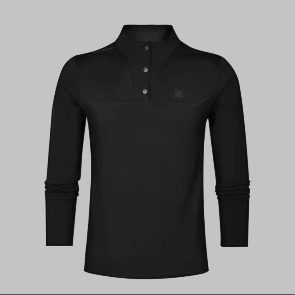 2025冬季时尚男士上衣休闲户外百搭设计师款半高领保暖纽扣卫衣套