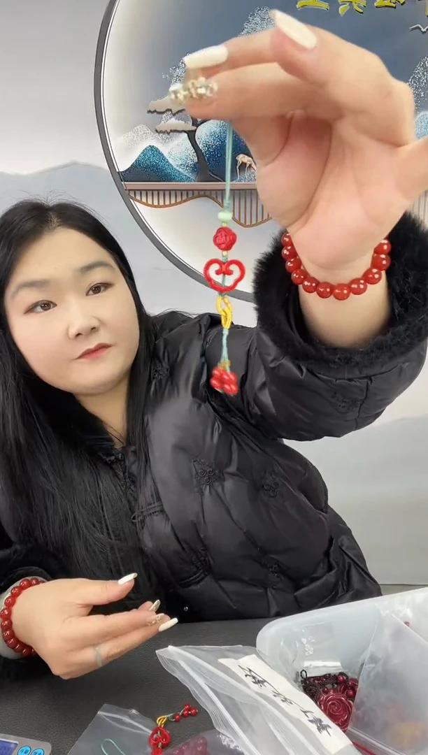 未镶嵌精品红sha手机坠石英质玉如意