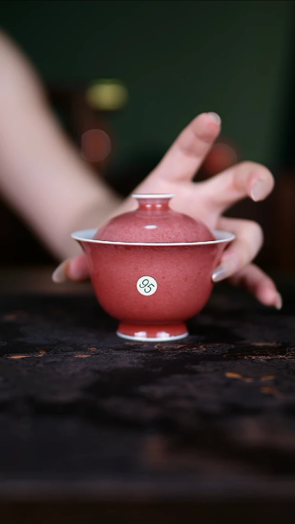 盖碗景德镇纯手工陶瓷豇豆红