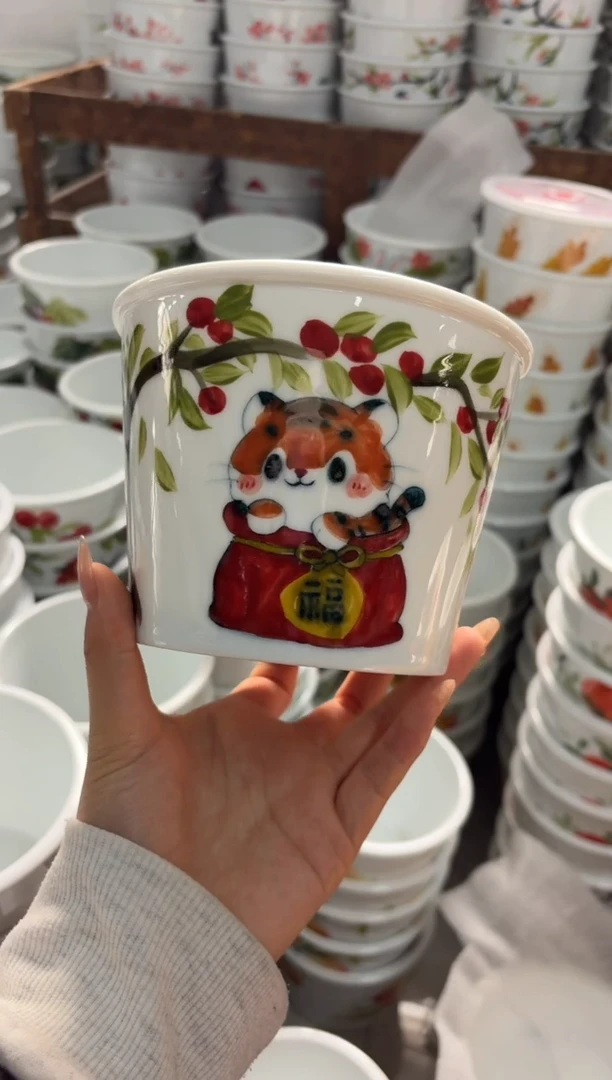 瓷片景德镇高温陶瓷食品级手绘釉中彩-泡面桶