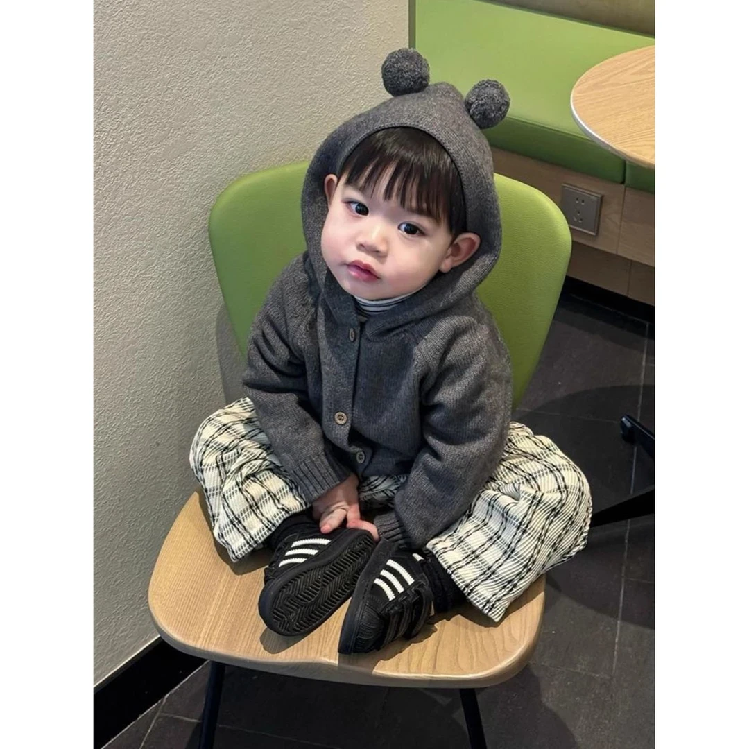 毛衣加厚圆领长袖韩版极简风纯色休闲法式黑色童装