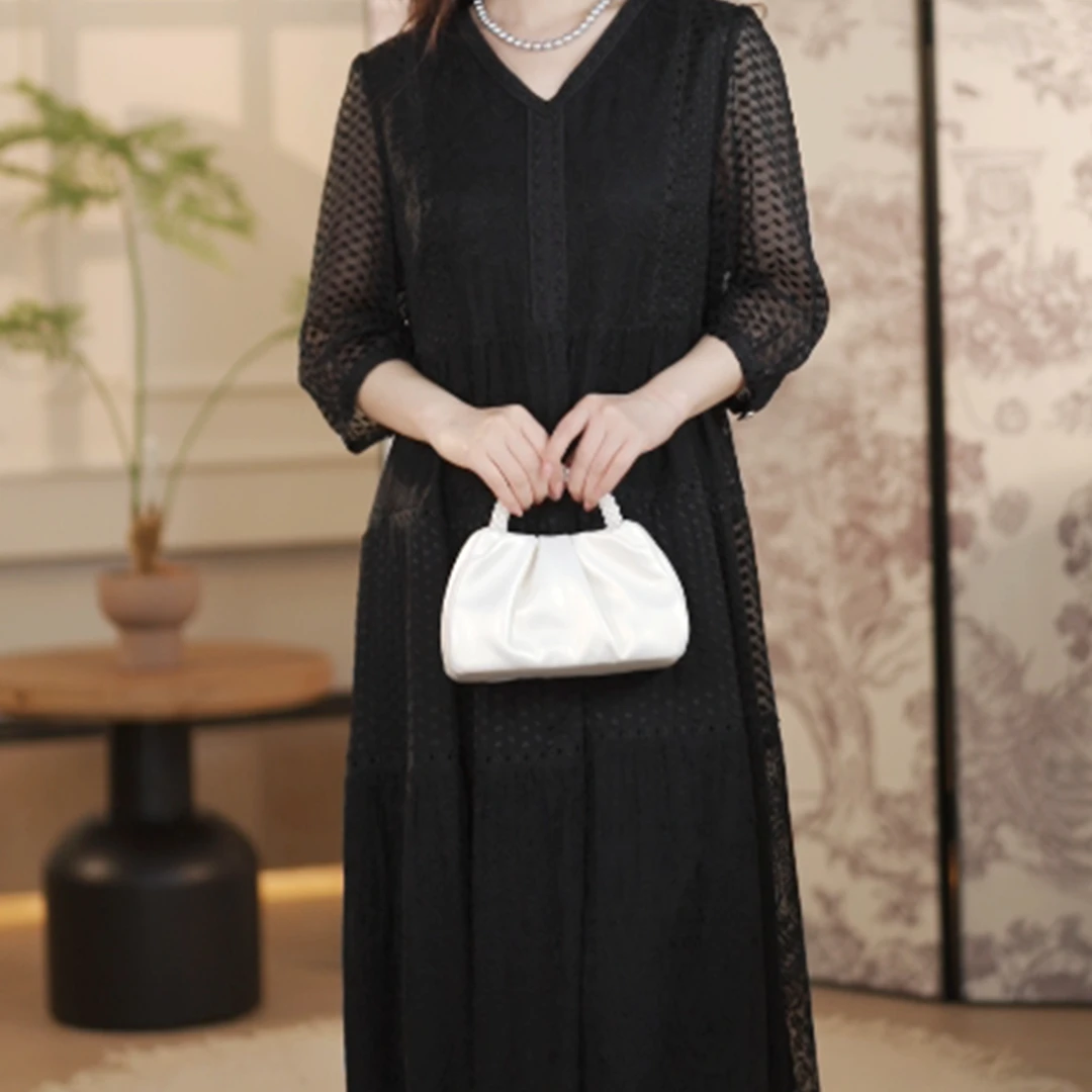 【嘉一】“再续芳华”宽松气质桑蚕丝刺绣连衣裙 JYX243-E9612