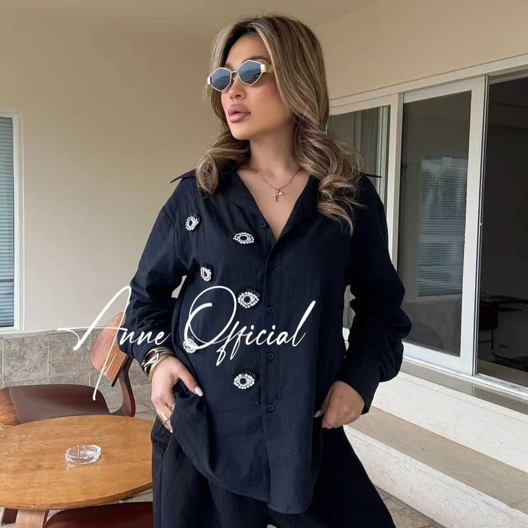 【Anne Official】黑色钉珠重工衬衫