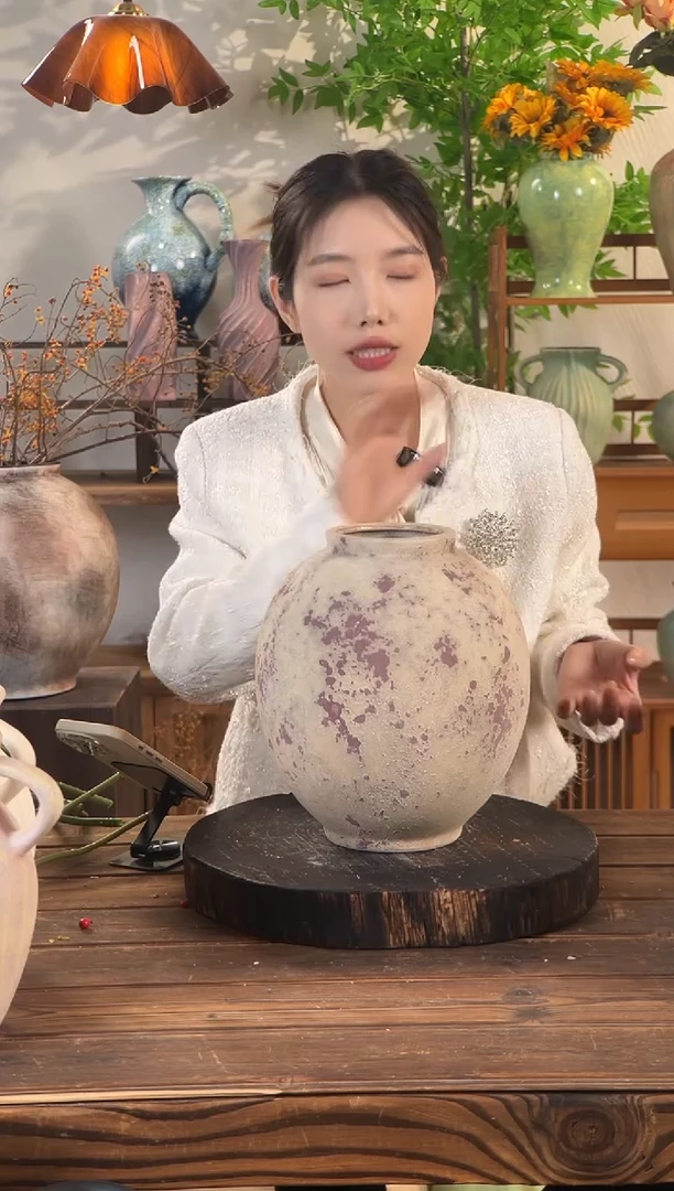 【斑点红月亮罐】侘寂风斑驳陶罐水培陶瓷花瓶【口10直径24高24.5cm】