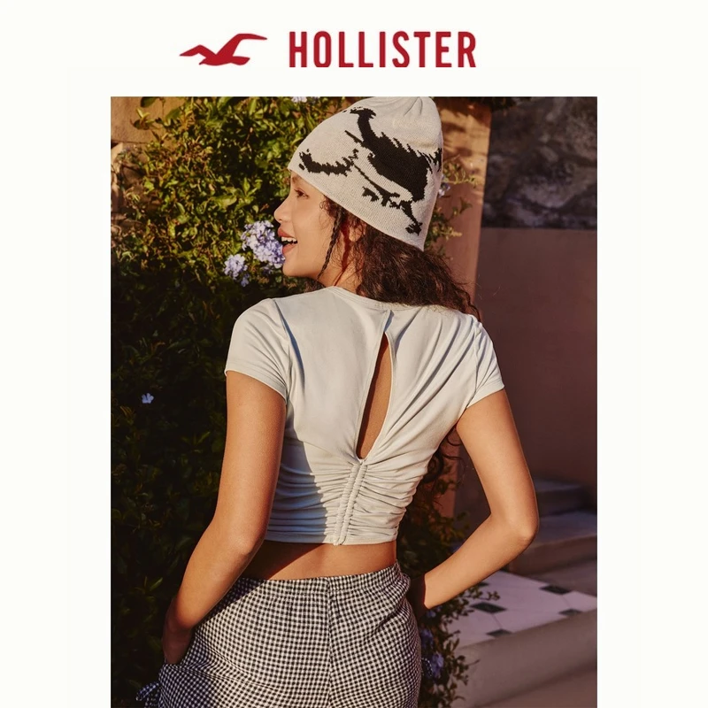 Hollister25夏设计感露背系带圆领短袖T恤女装339-5086