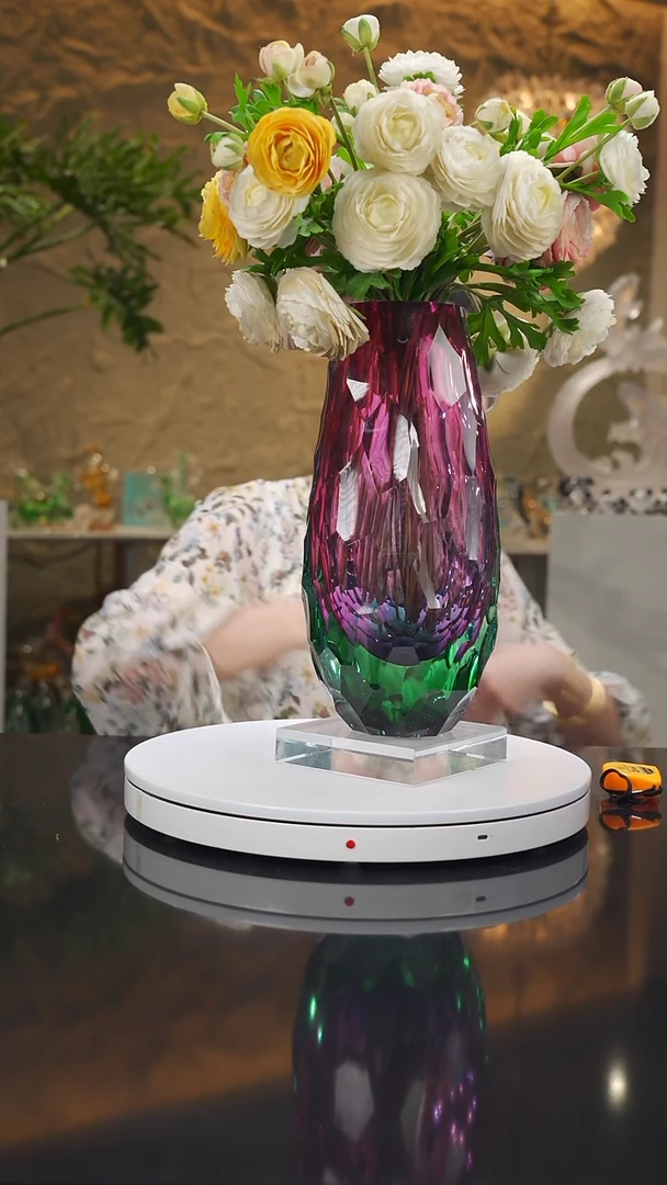 琉璃手工艺品福利金红湖水绿凹切面花瓶