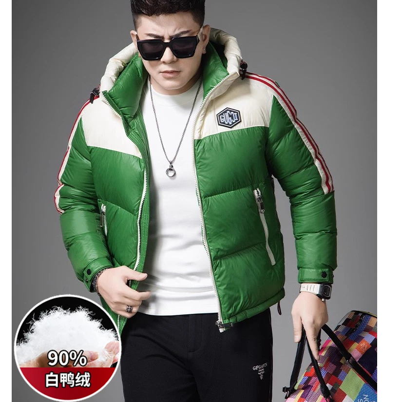 斯里卡琪欧洲站潮牌短款提花羽绒服男立领轻薄时尚白鸭绒休闲外套