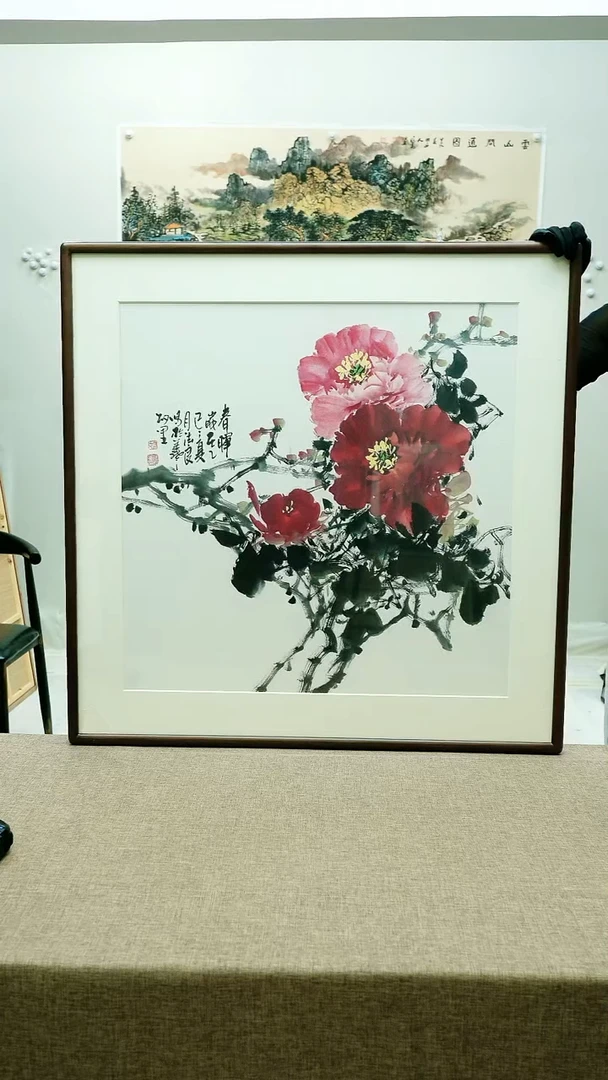 国画88*88李法良手绘花鸟带框