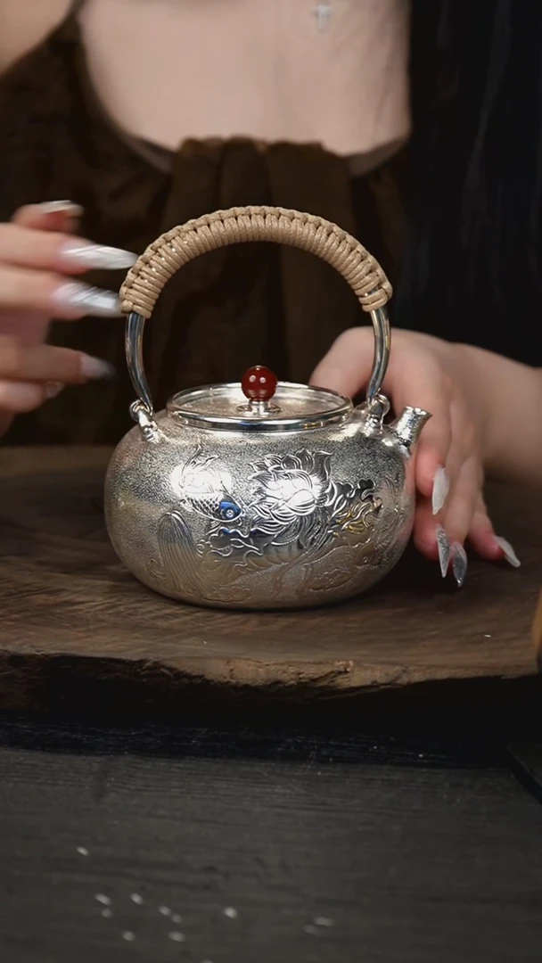 手工锤纹荷花烧水提梁