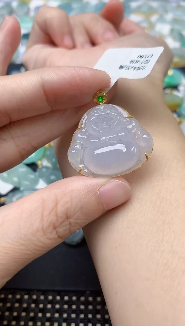 颈饰18K金镶嵌翡翠天然缅甸A货翡翠