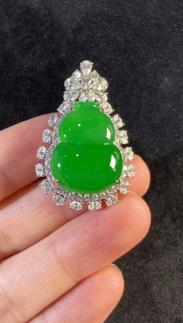 吊坠(不含链)18K金镶嵌翡翠高冰正阳绿葫芦吊坠